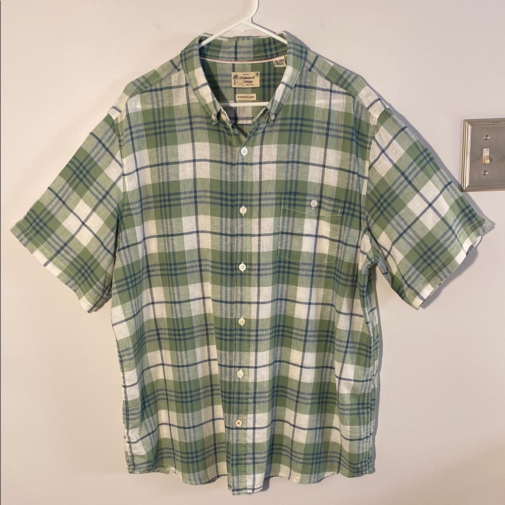 Weatherproof Vintage Men’s XXL Button Down Casual Short Sleeve Shirt Soft Linen